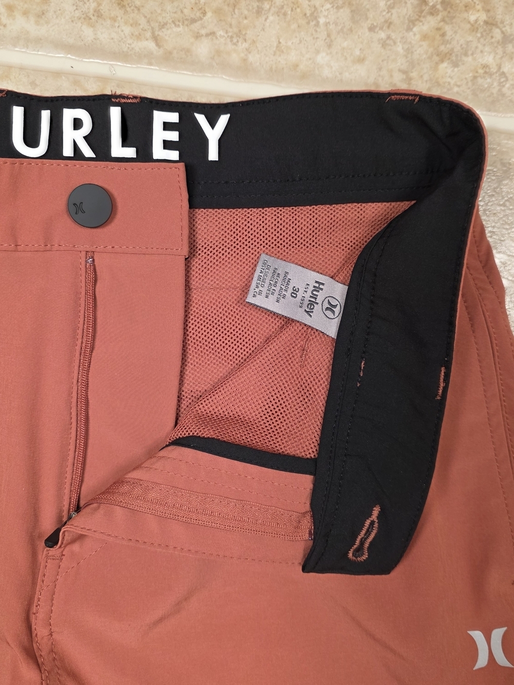 Hurley Hybrid Shorts Mens 30 Rust Orange Stretch Golf Casual 9” Inseam - Picture 4 of 9